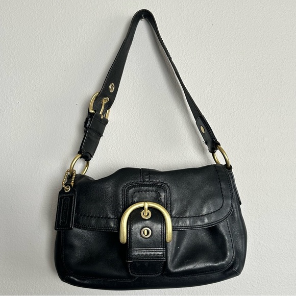 VTG Coach Y2K Soho Legacy Black Leather Brass Buckle Shoulder Bag Flap Purse Box - Picture 2 of 16